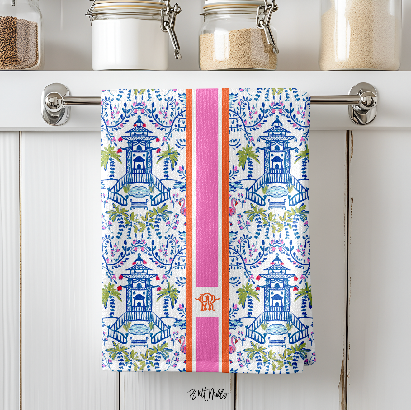 Colorful Chinoiserie Striped Hand Towel