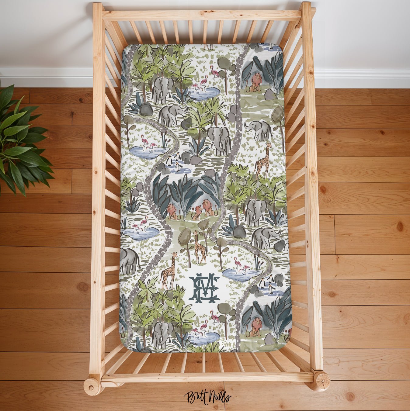 Day at the Zoo Monogrammed Jersey Fitted Crib Sheet Britt Mills Design Britt Mills Design