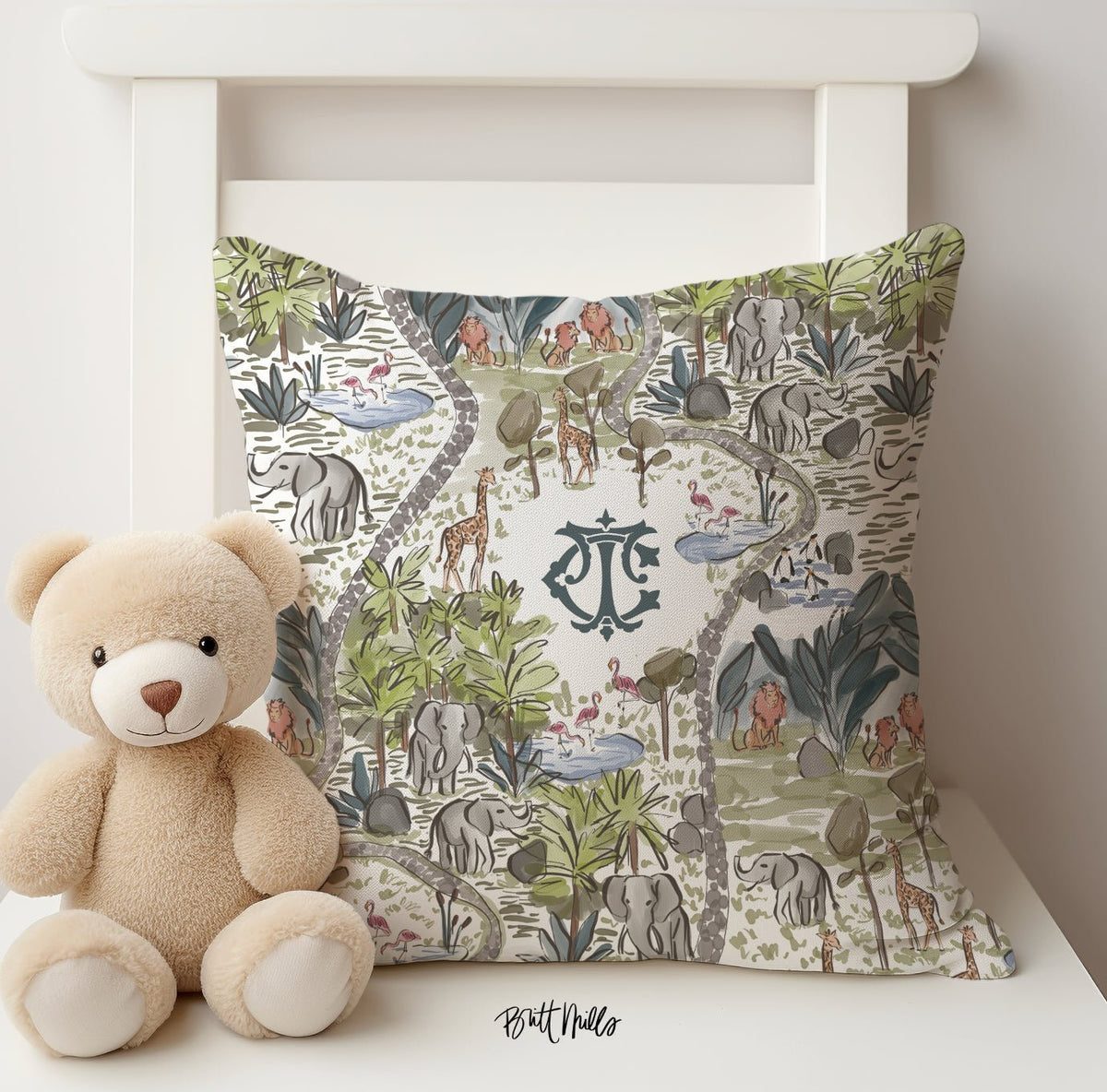 20" Pillow Cases - Day At The Zoo Monogrammed Throw Pillowcase 20"x20"