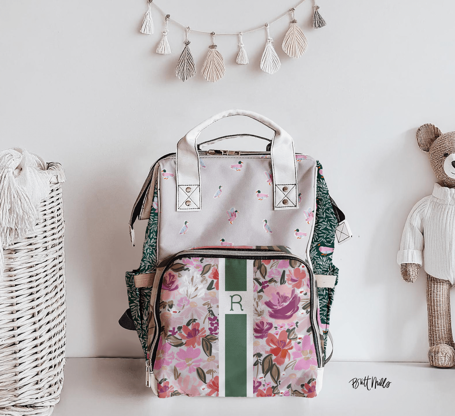 Diaper BagLakeside Personalized Nylon Waterproof Diaper BagBritt Mills Design