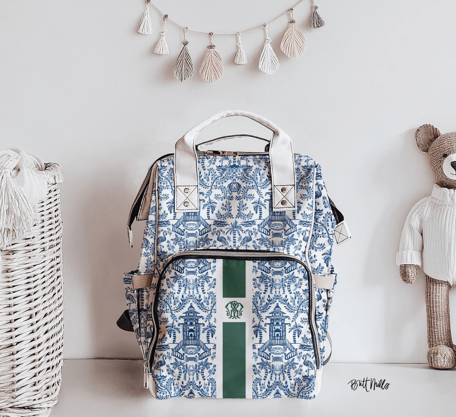 Diaper BagPalm Beach Personalized Nylon Waterproof Diaper BagBritt Mills Design