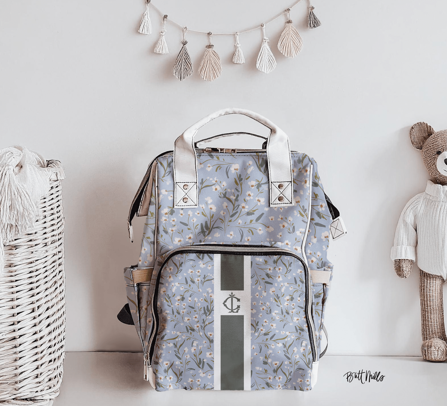 Diaper BagSouthern Bloom Personalized Nylon Waterproof Diaper BagBritt Mills Design