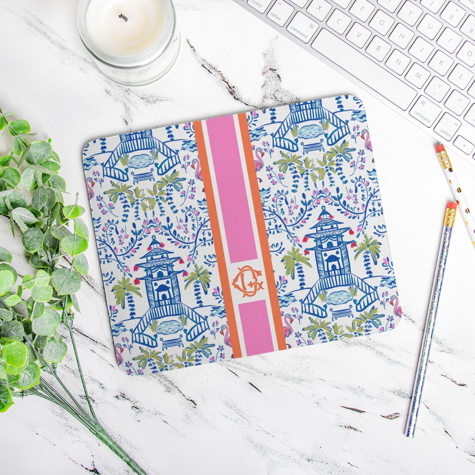 Mouse PadColorful Chinoiserie Striped Monogrammed Mouse PadBritt Mills Design