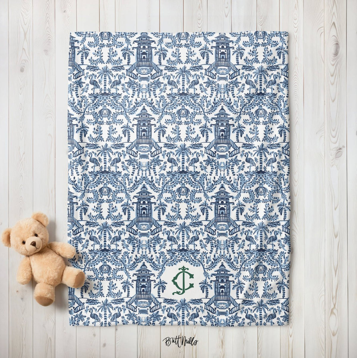 Baby Blankets - Palm Beach Monogrammed Baby Blanket