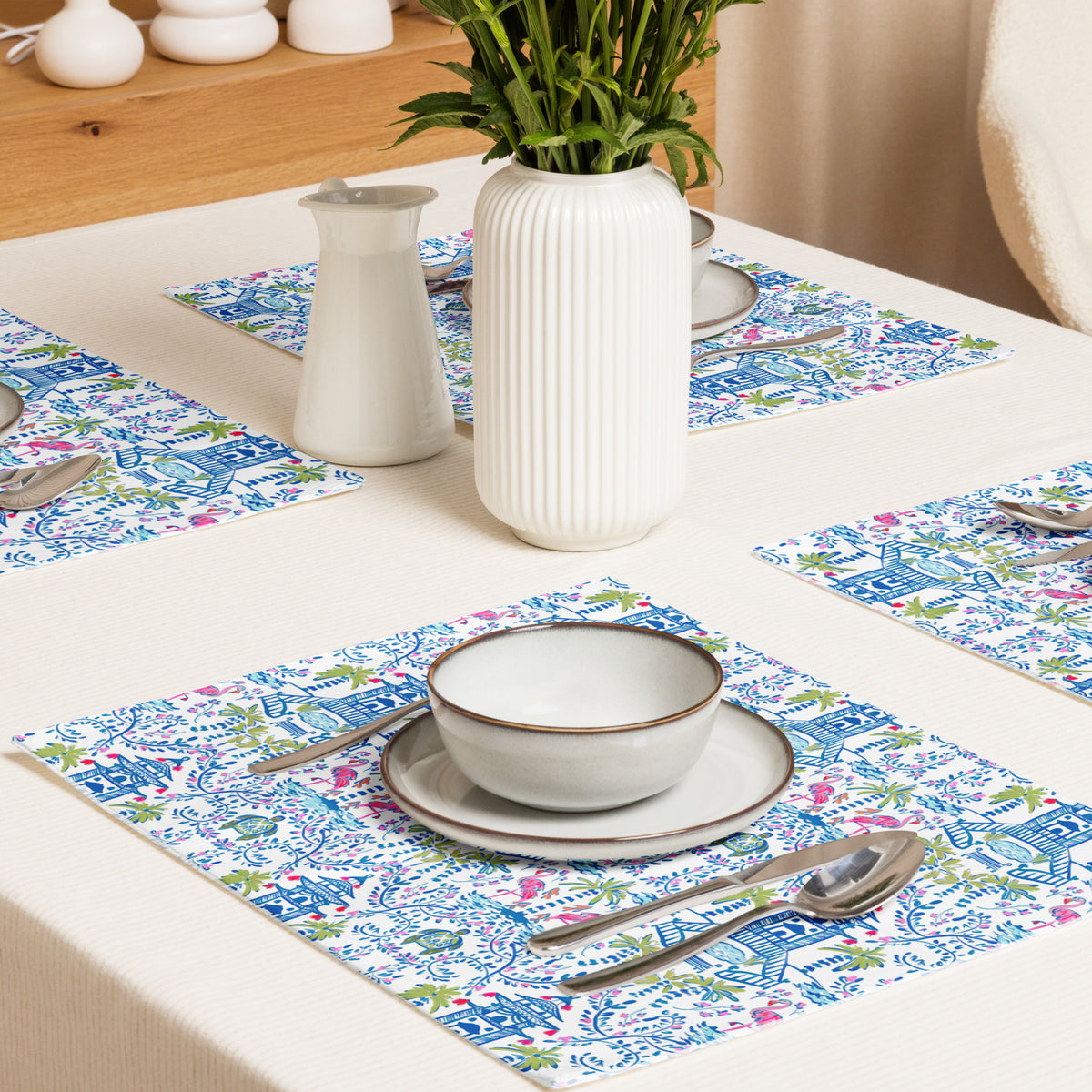 Colorful Coastal Chinoiserie Placemats (Set of Four)