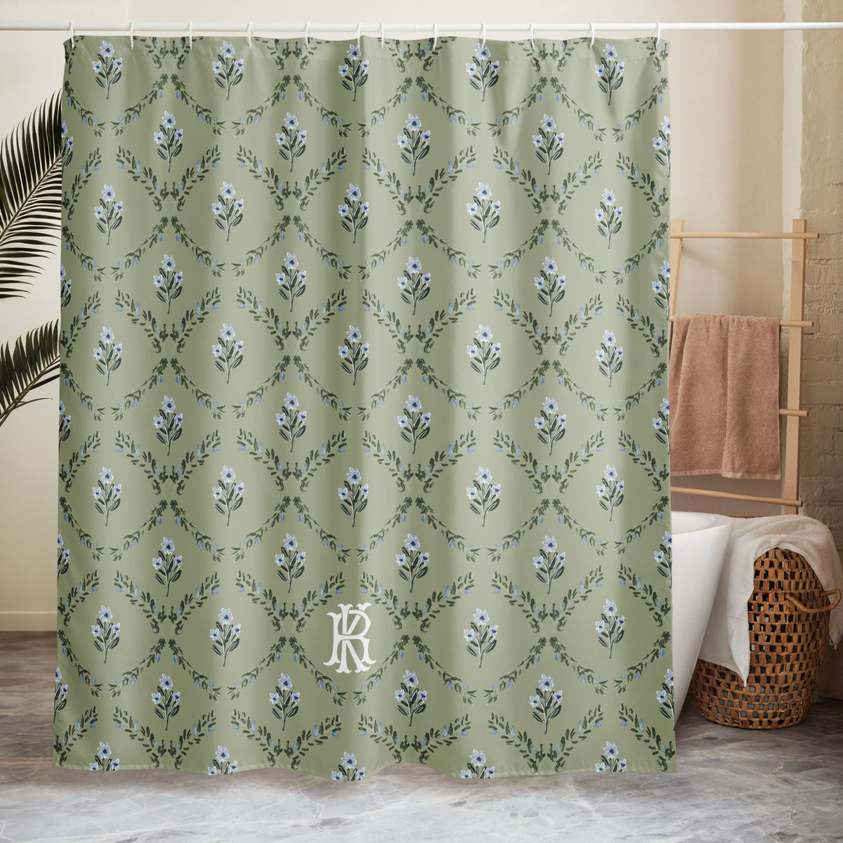 Zera Bloom Monogrammed Shower curtain
