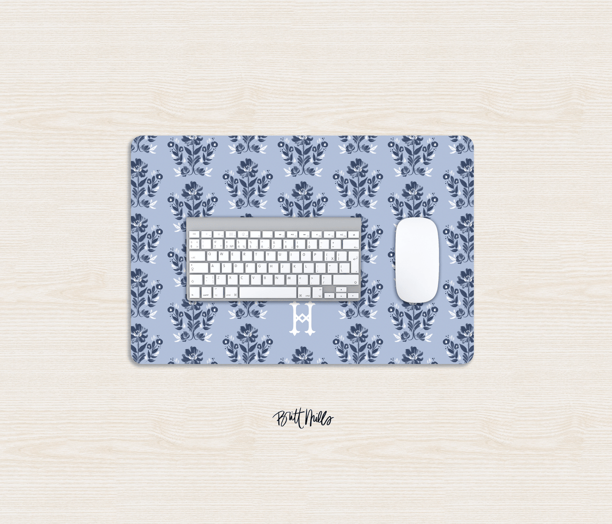 Small Desk MatEvangeline Blue Monogrammed Desk Mat – Small (18″ x 12″)Britt Mills Design