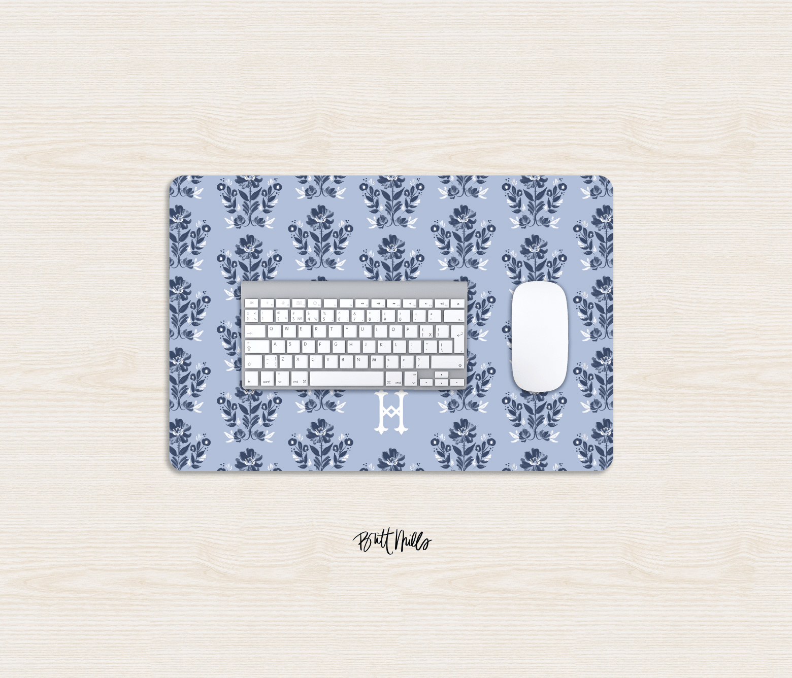 Small Desk MatEvangeline Blue Monogrammed Desk Mat – Small (18″ x 12″)Britt Mills Design