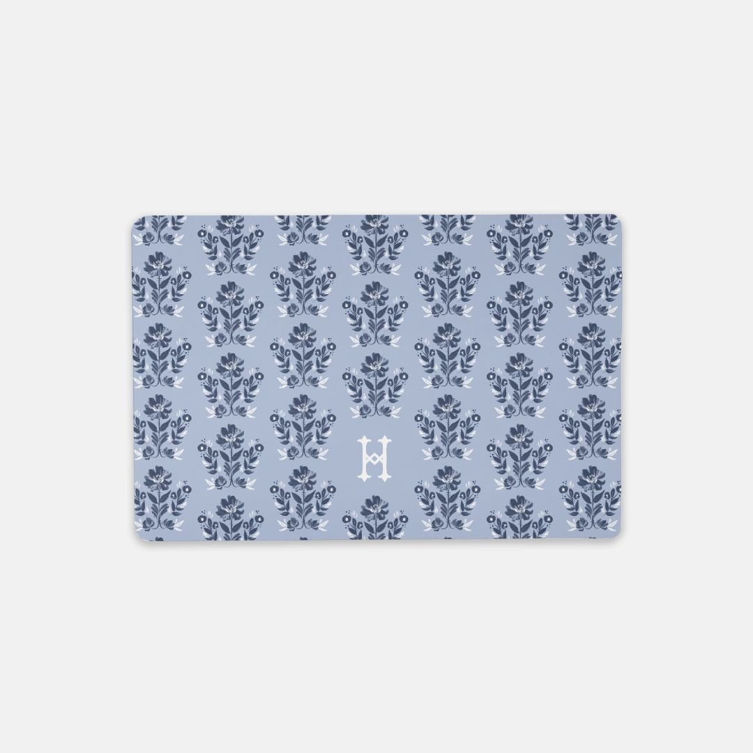 Small Desk MatEvangeline Blue Monogrammed Desk Mat – Small (18″ x 12″)Britt Mills Design