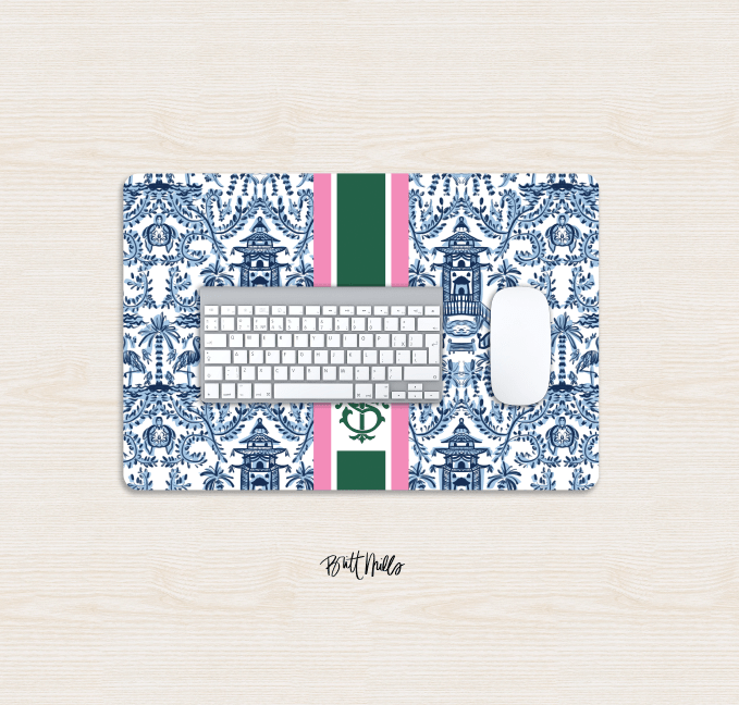 Small Desk MatPalm Beach Striped Monogrammed Desk Mat – Small (18″ x 12″)Britt Mills Design