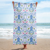 Colorful Coastal Chinoiserie Beach Towel