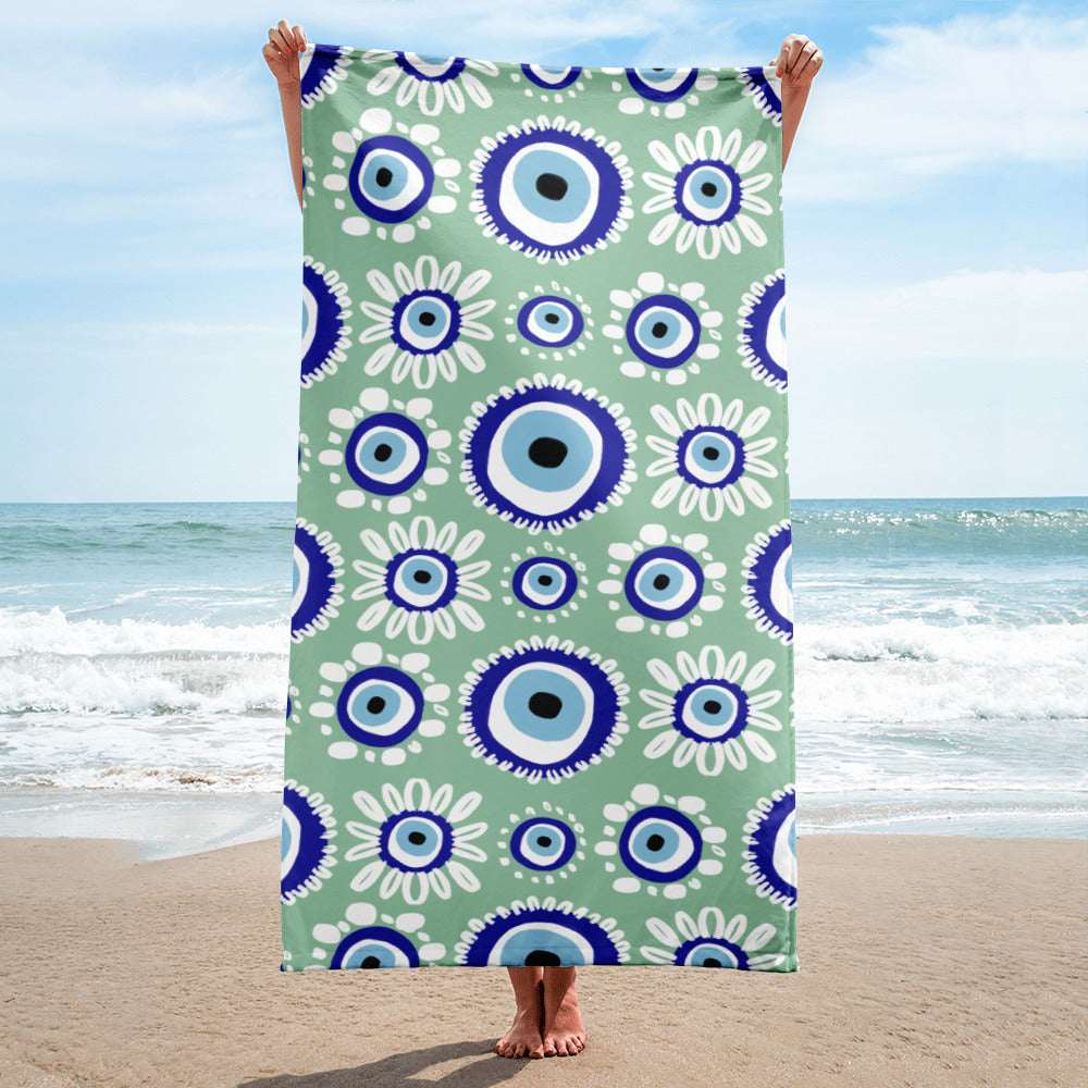 Evil Eye (Mint Green) Beach Towel