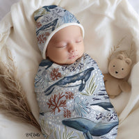 Beanies + Swaddles - Under The Sea Monogrammed Matching Beanie + Swaddle