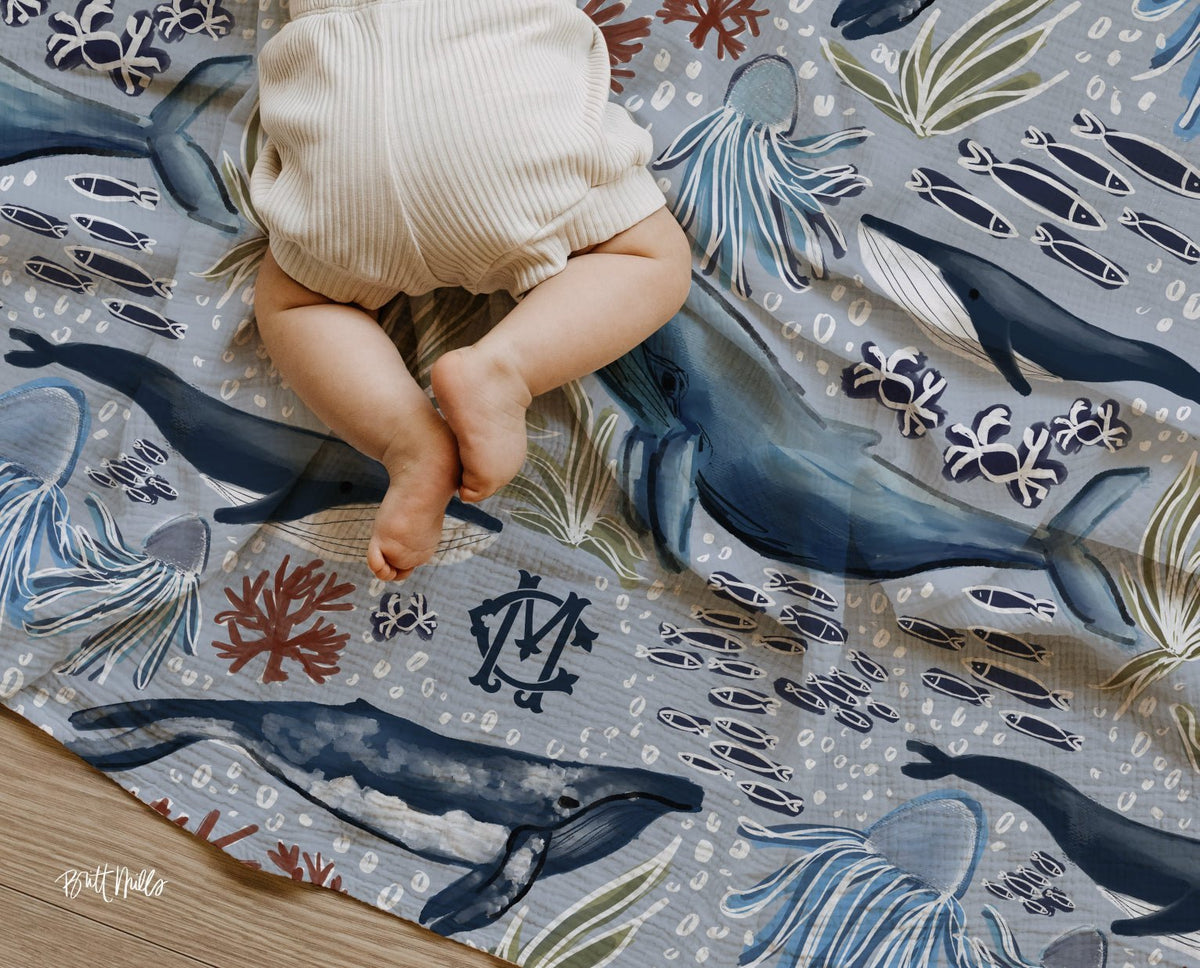 Beanies + Swaddles - Under The Sea Monogrammed Matching Beanie + Swaddle